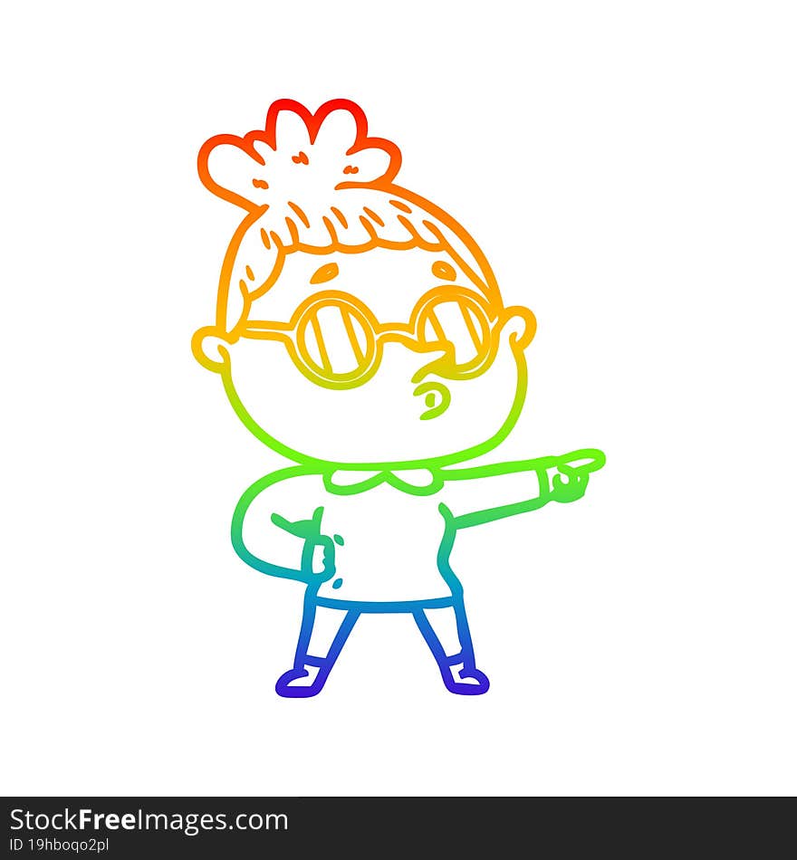 rainbow gradient line drawing cartoon woman wearing glasses