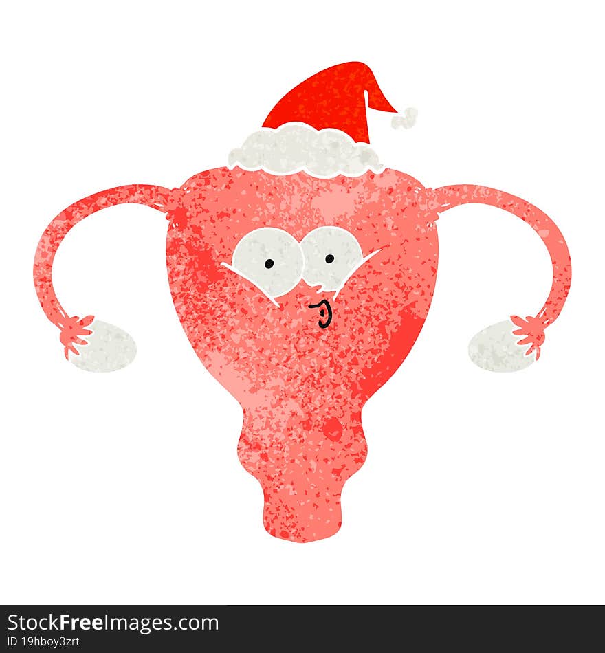 Retro Cartoon Of A Uterus Wearing Santa Hat