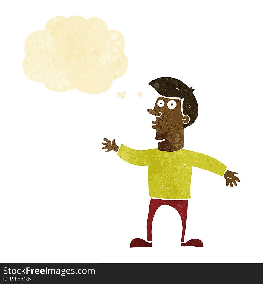 cartoon worried man with thought bubble