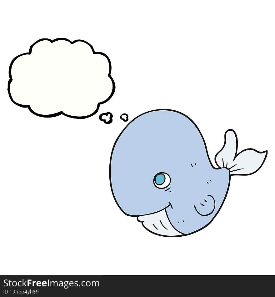 freehand drawn thought bubble cartoon happy whale