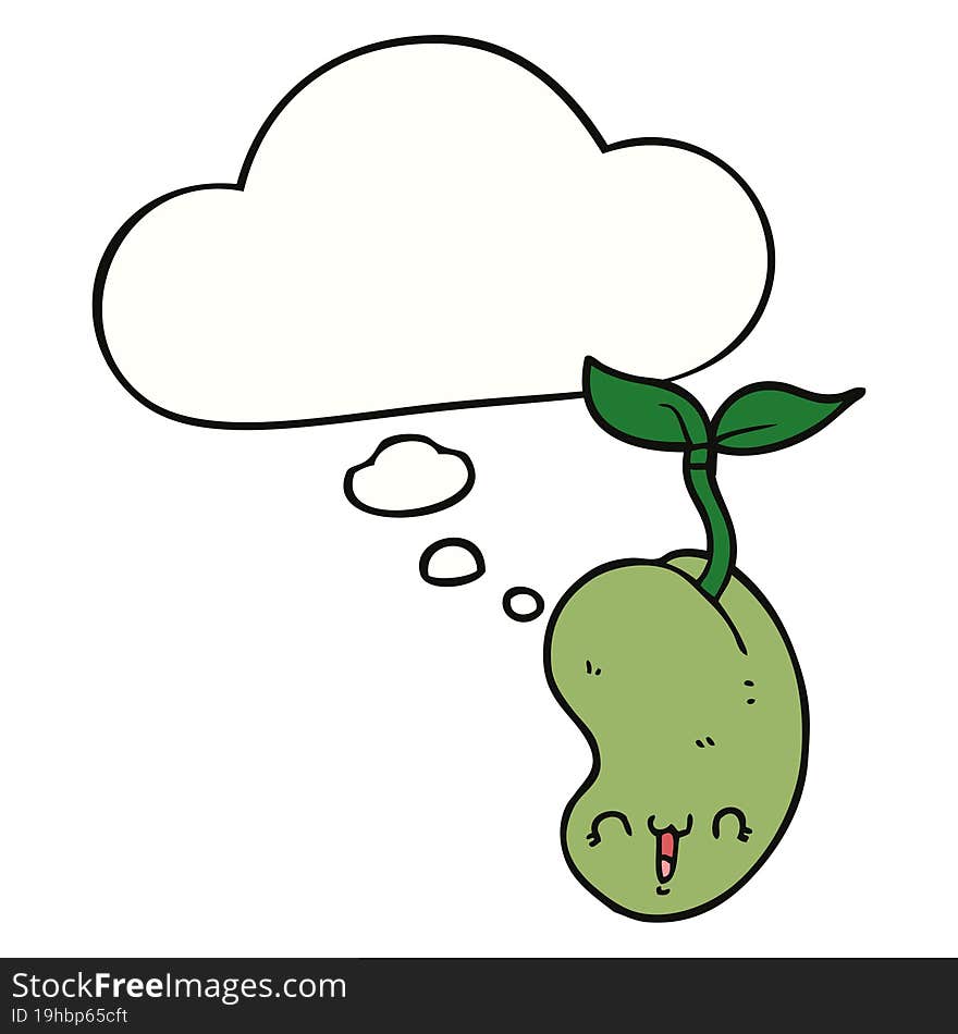 cute cartoon seed sprouting and thought bubble