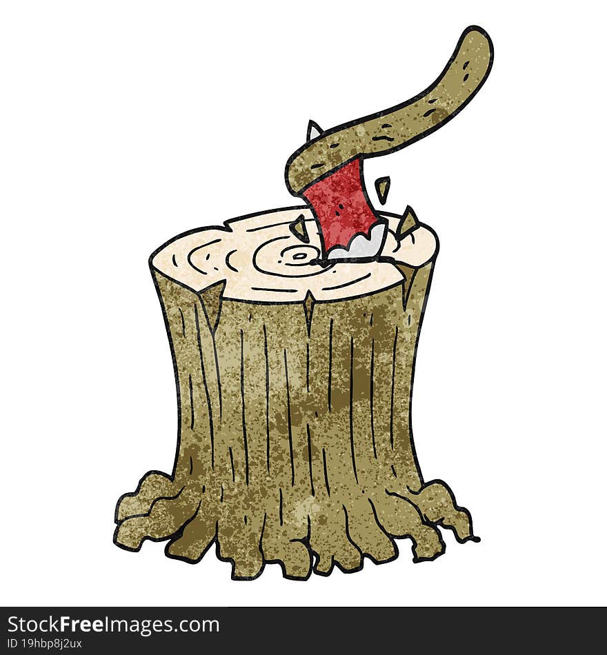 Textured Cartoon Axe In Tree Stump