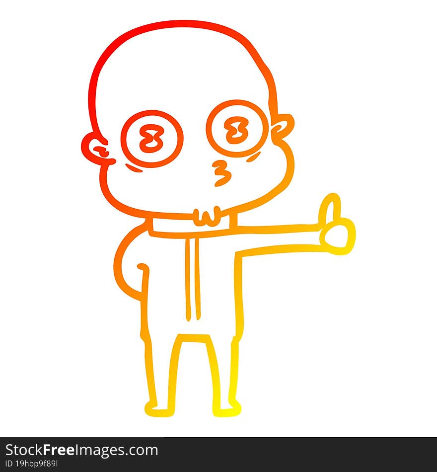 warm gradient line drawing cartoon weird bald spaceman giving thumbs up