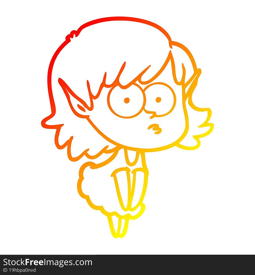 warm gradient line drawing cartoon elf girl staring