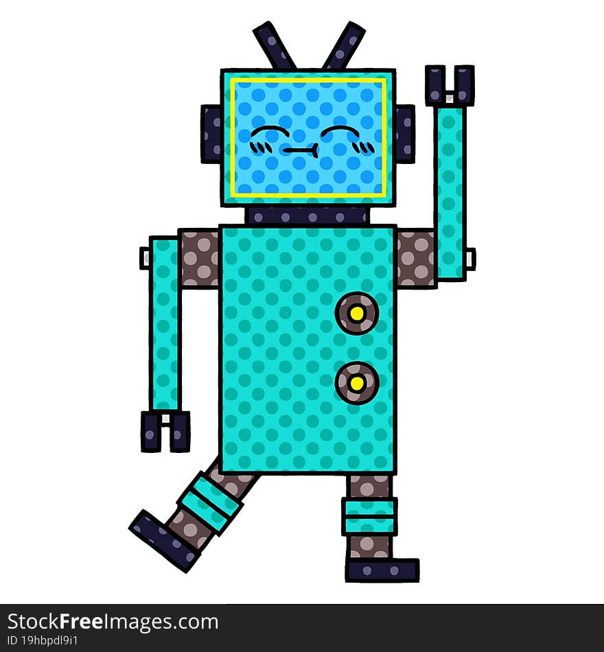 comic book style cartoon of a happy robot