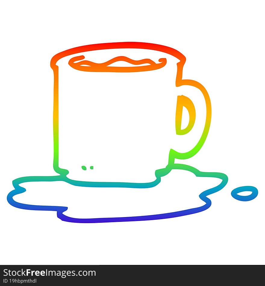 rainbow gradient line drawing cartoon mug of coffee