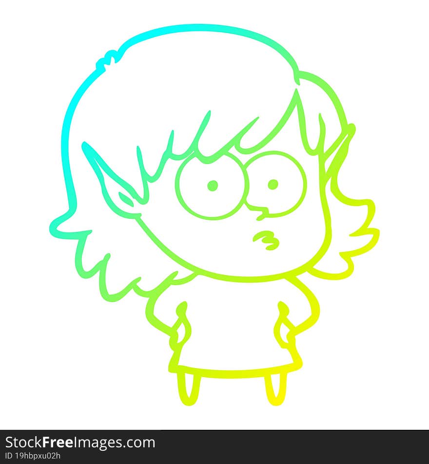 cold gradient line drawing cartoon shocked elf girl