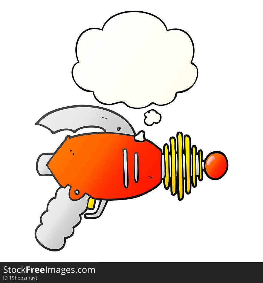 cartoon ray gun and thought bubble in smooth gradient style