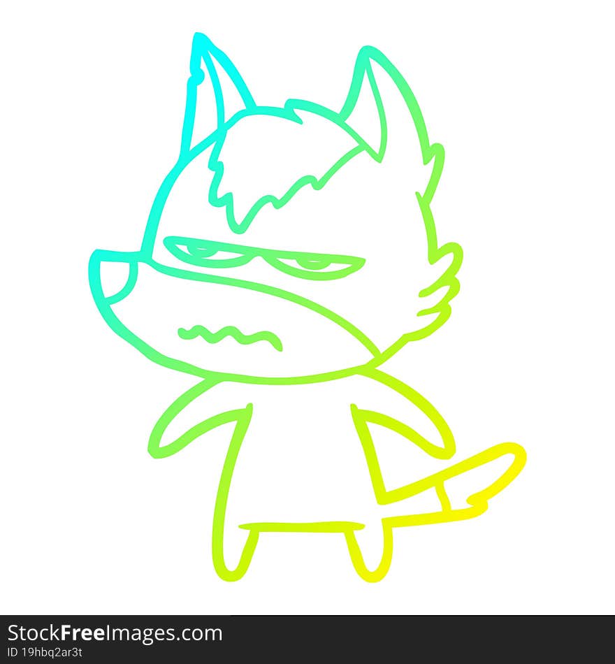 Cold Gradient Line Drawing Cartoon Annoyed Wolf