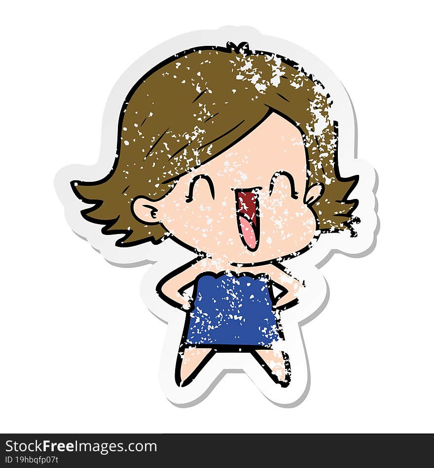 distressed sticker of a cartoon happy woman