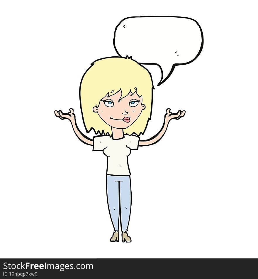 cartoon woman shrugging with speech bubble