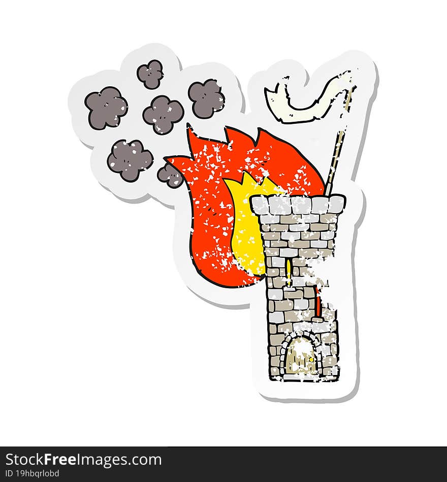 Retro Distressed Sticker Of A Cartoon Old Castle Tower Waving White Flag