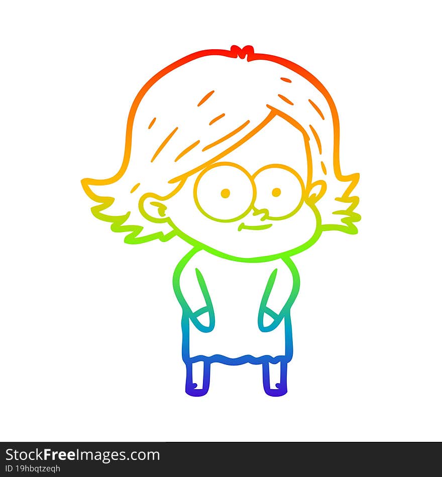 rainbow gradient line drawing happy cartoon girl