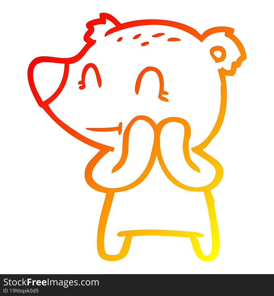 warm gradient line drawing smiling bear cartoon