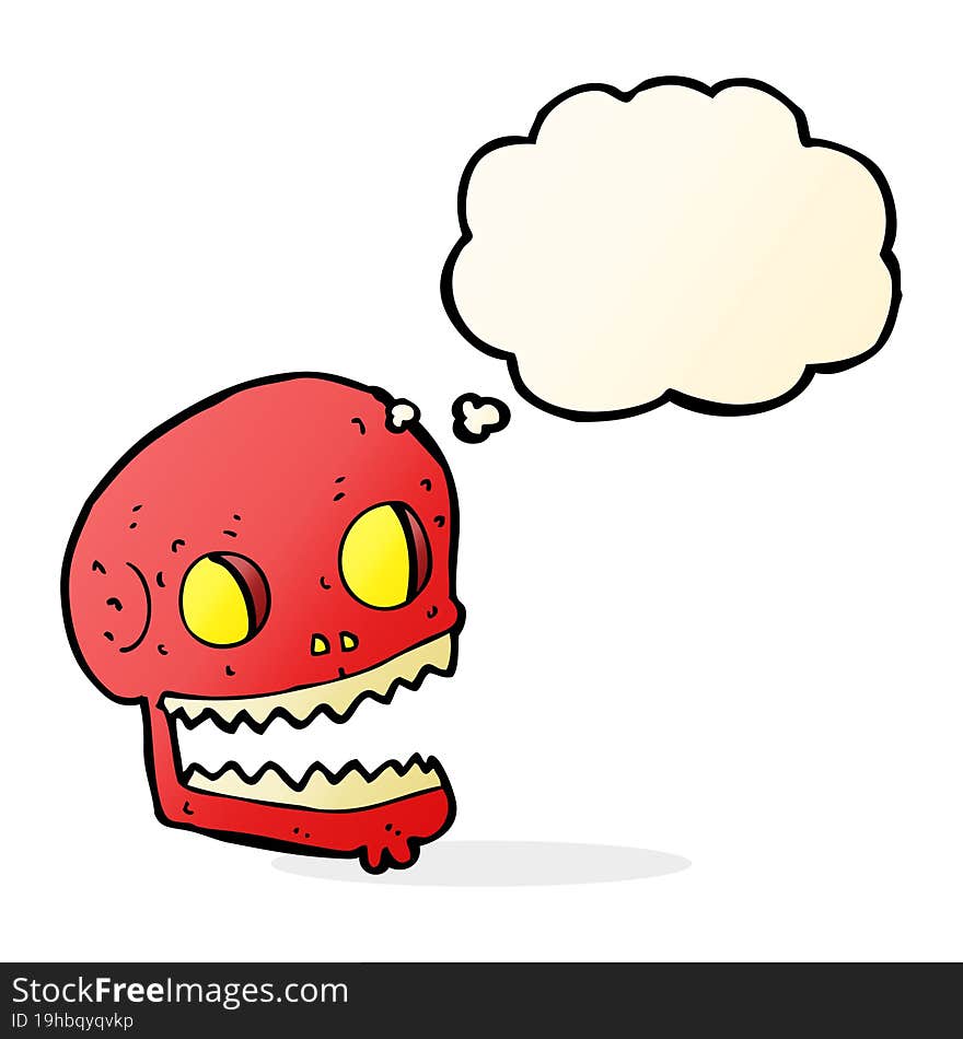 cartoon spooky skull with thought bubble