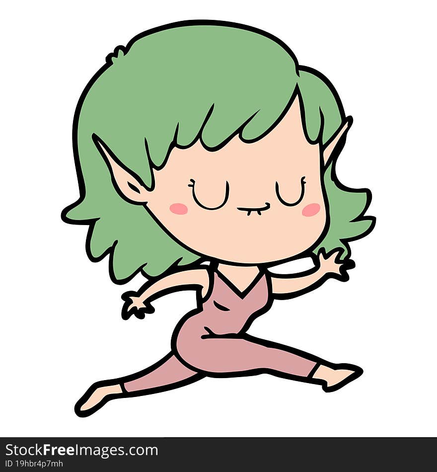 happy cartoon elf girl running. happy cartoon elf girl running