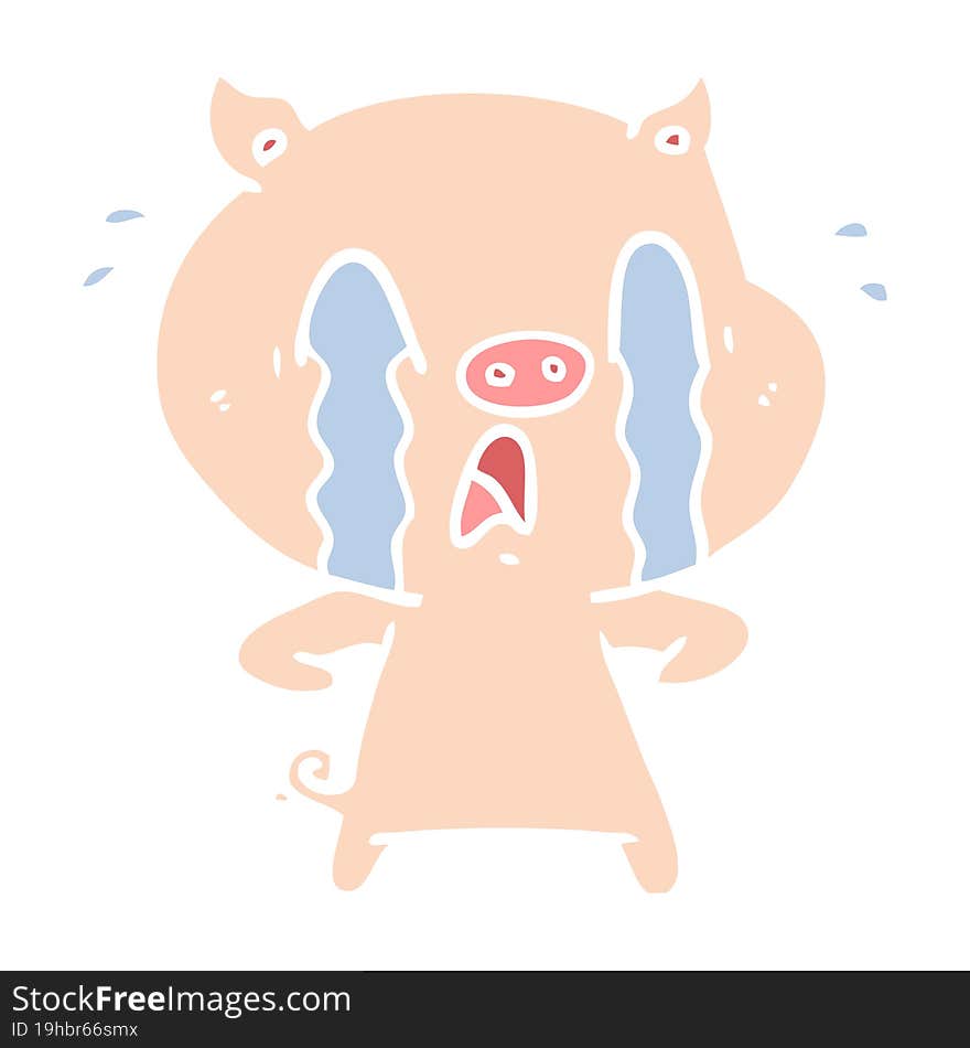 crying pig flat color style cartoon