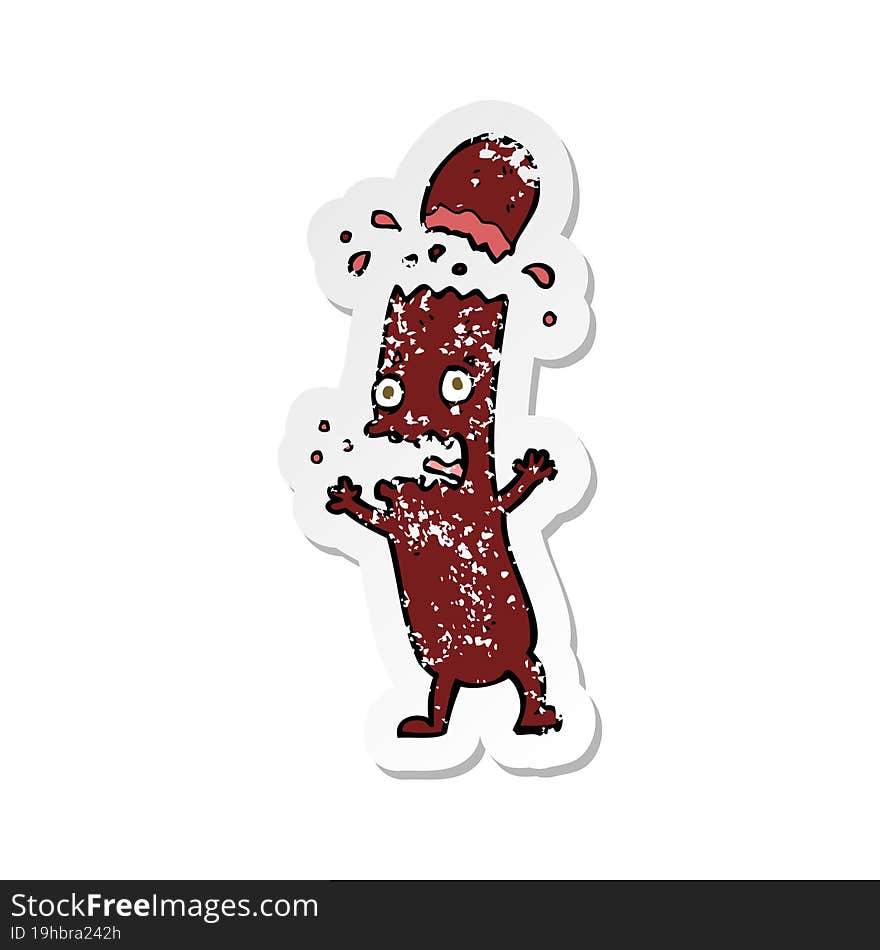 Retro Distressed Sticker Of A Cartoon Sausage