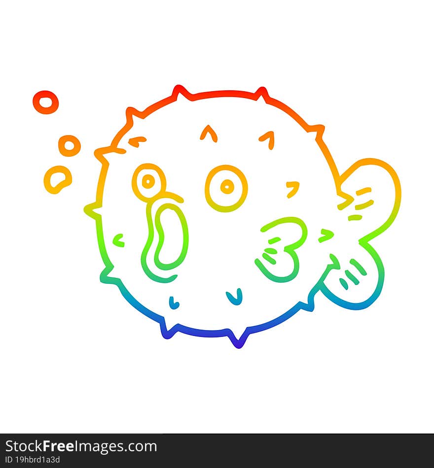 rainbow gradient line drawing cartoon blow fish