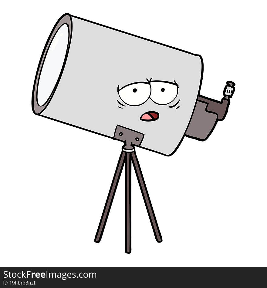 cartoon bored telescope with face. cartoon bored telescope with face