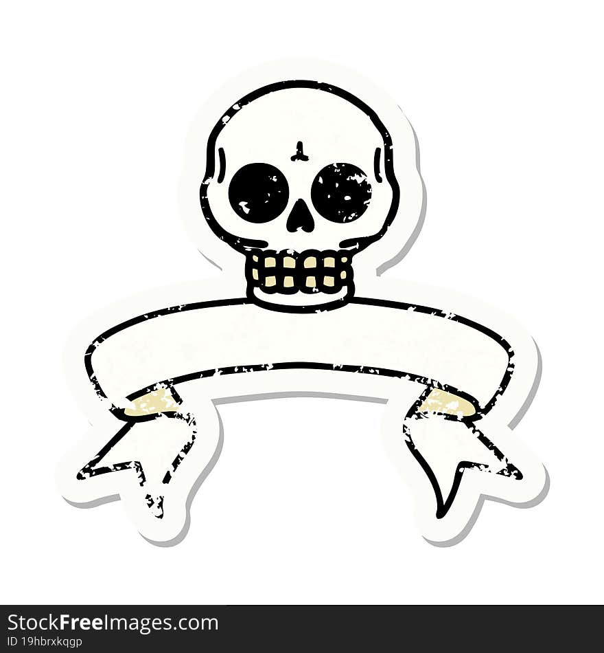 Grunge Sticker With Banner Of A Skull