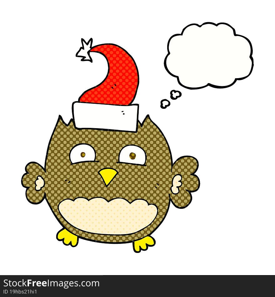 thought bubble cartoon owl wearing christmas hat