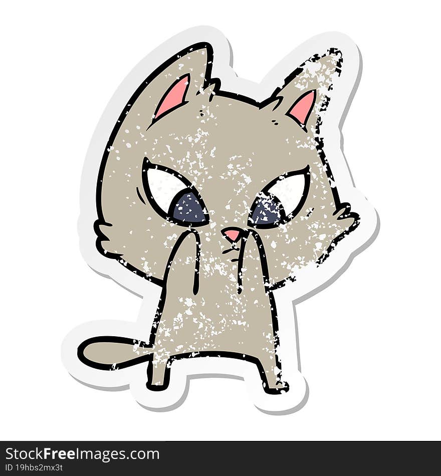 distressed sticker of a confused cartoon cat