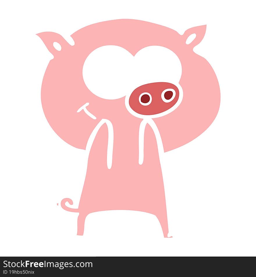 cheerful pig flat color style cartoon