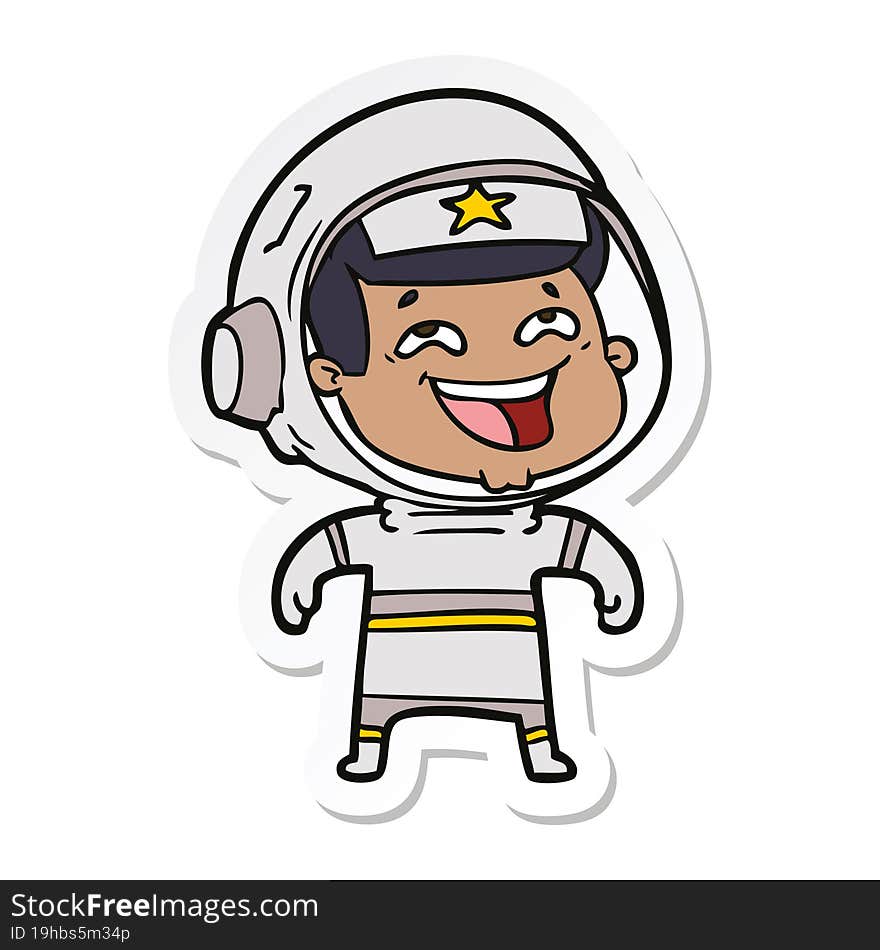 sticker of a cartoon laughing astronaut