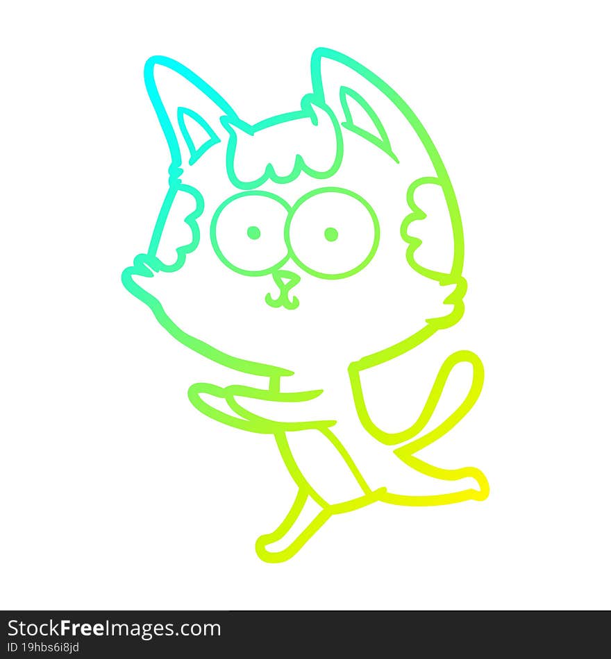 cold gradient line drawing of a happy cartoon cat