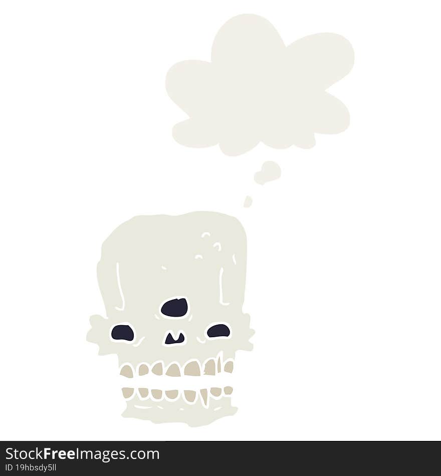 cartoon spooky skull and thought bubble in retro style