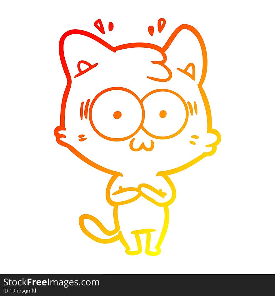 Warm Gradient Line Drawing Cartoon Surprised Cat