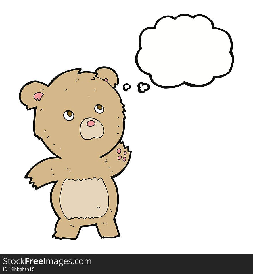 cartoon curious teddy bear with thought bubble