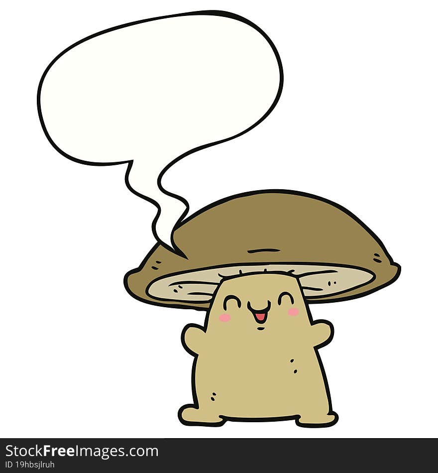 Cartoon Mushroom Character And Speech Bubble