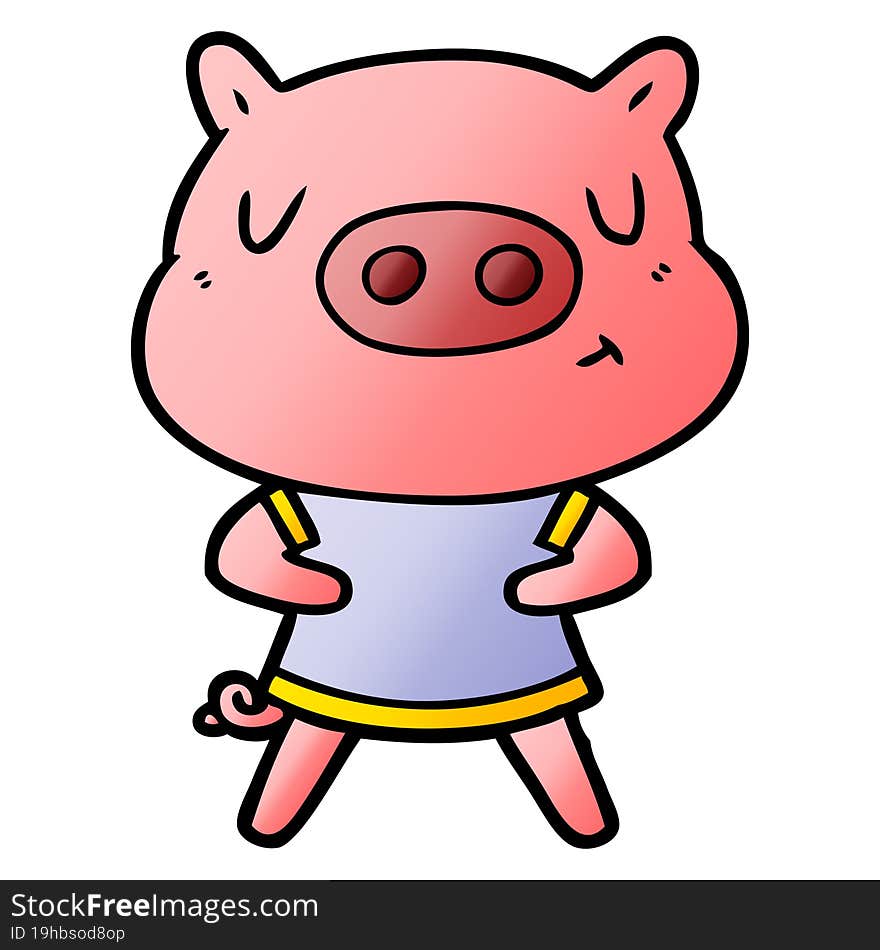 cartoon content pig wearing t shirt. cartoon content pig wearing t shirt