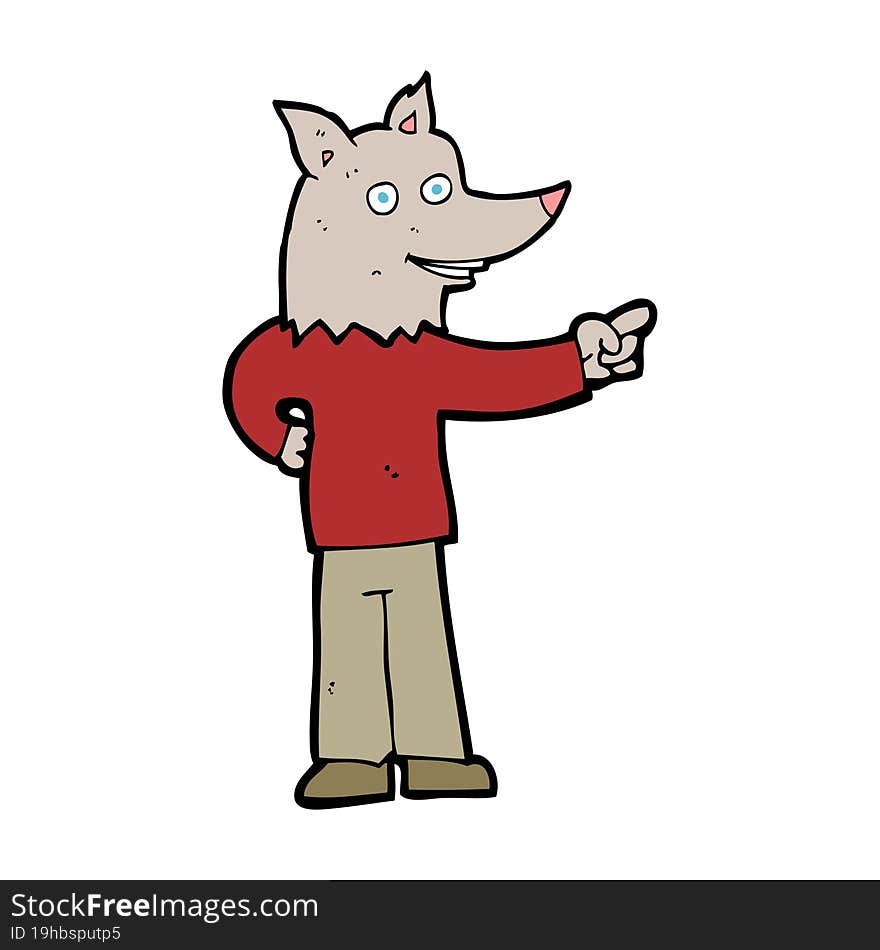 cartoon wolf man pointing