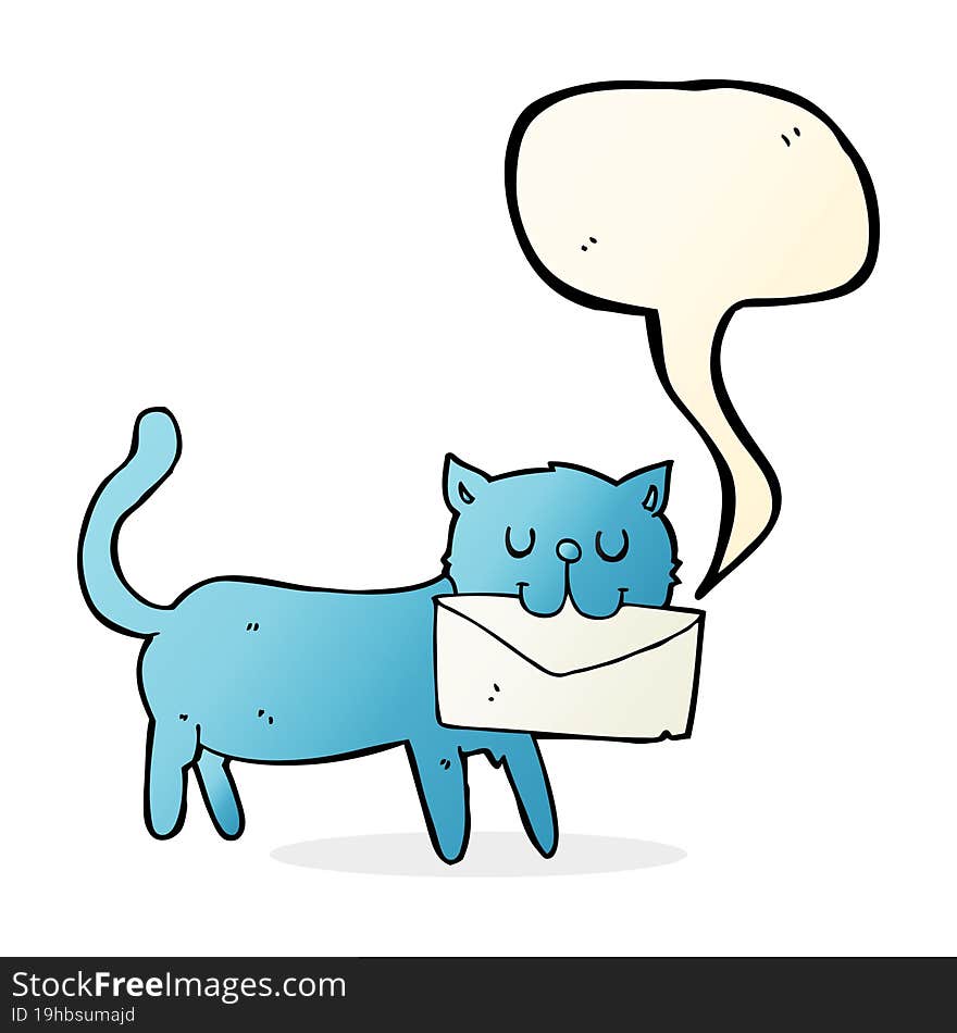 Cartoon Cat Carrying Letter With Speech Bubble