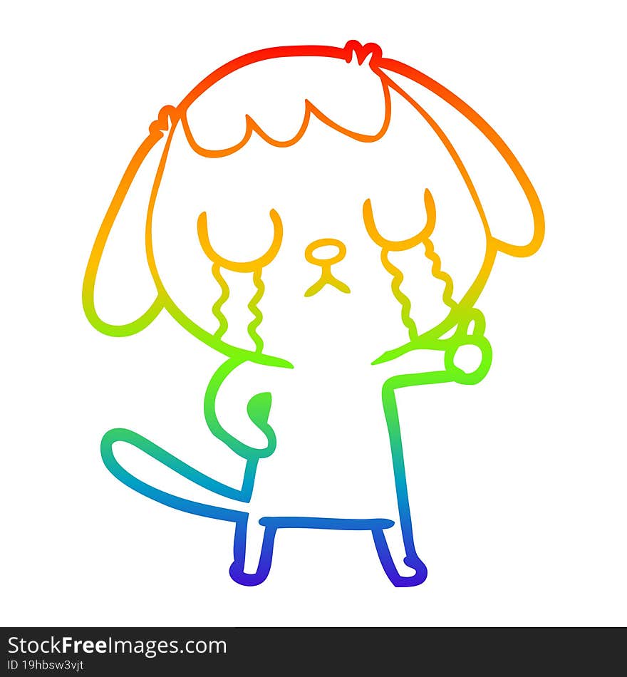 Rainbow Gradient Line Drawing Cute Cartoon Dog Crying