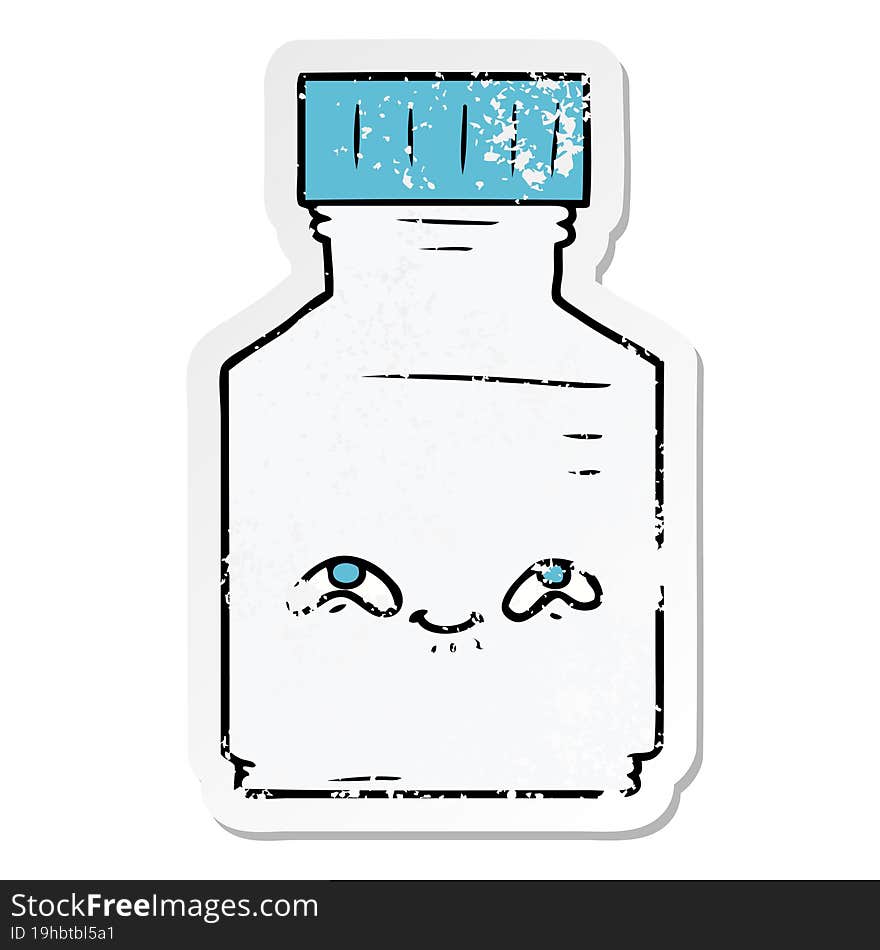 Distressed Sticker Of A Cartoon Pill Jar