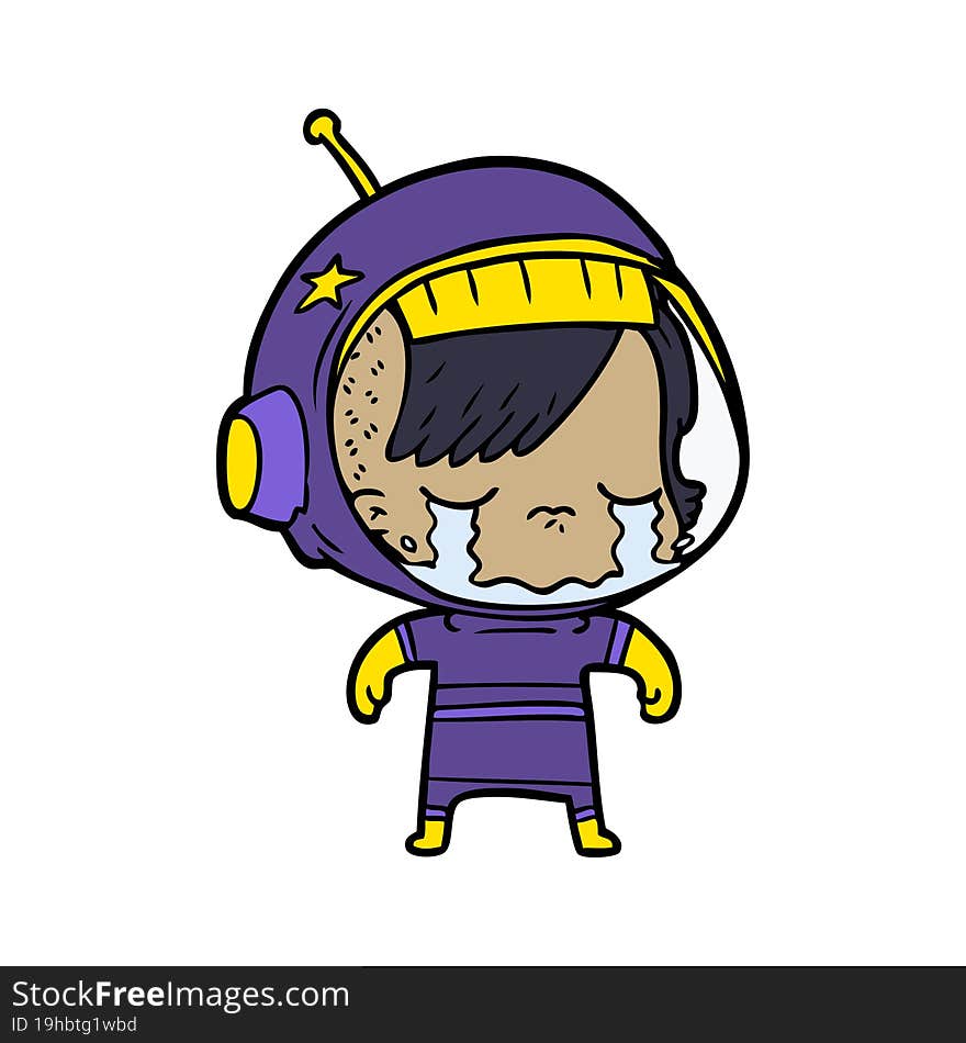 cartoon crying astronaut girl. cartoon crying astronaut girl