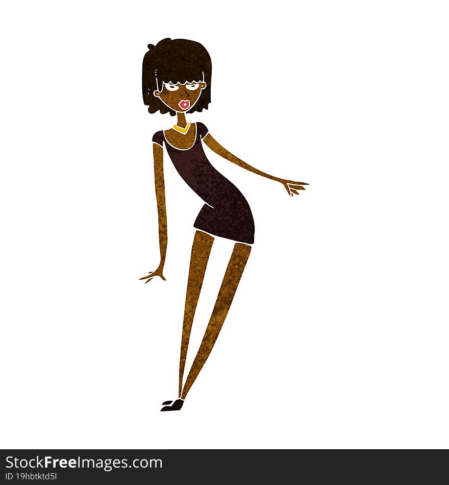 Cartoon Woman In Dress Leaning