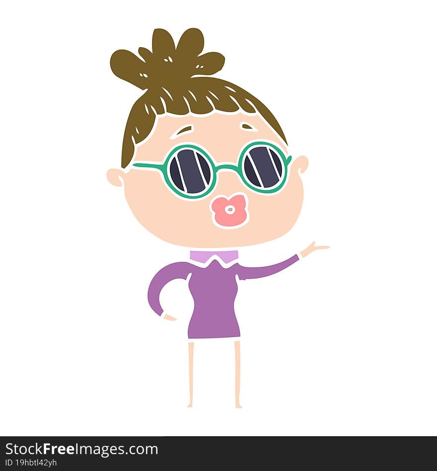 Flat Color Style Cartoon Woman Wearing Sunglasses