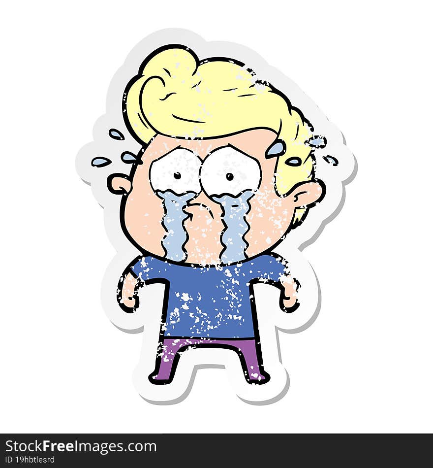 distressed sticker of a cartoon crying man