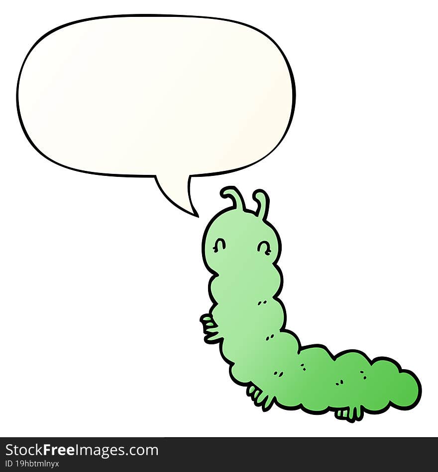 Cartoon Caterpillar And Speech Bubble In Smooth Gradient Style