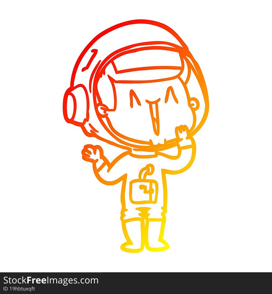 warm gradient line drawing of a laughing cartoon astronaut