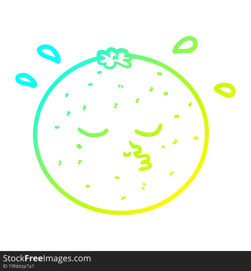 cold gradient line drawing of a cartoon orange with face