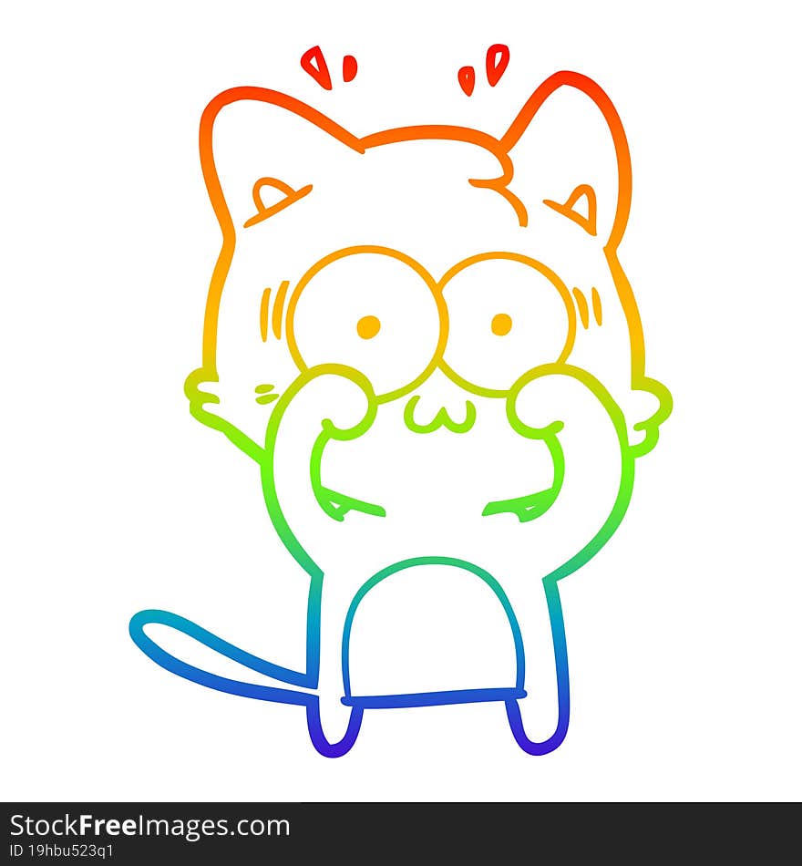 rainbow gradient line drawing of a cartoon surprised cat