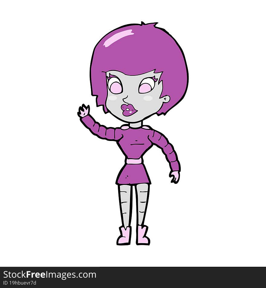 cartoon robot woman waving