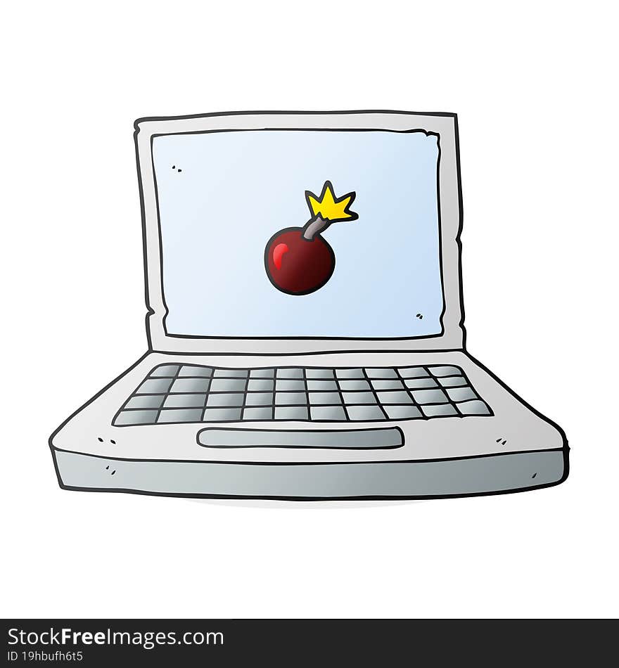 cartoon laptop computer with bomb symbol