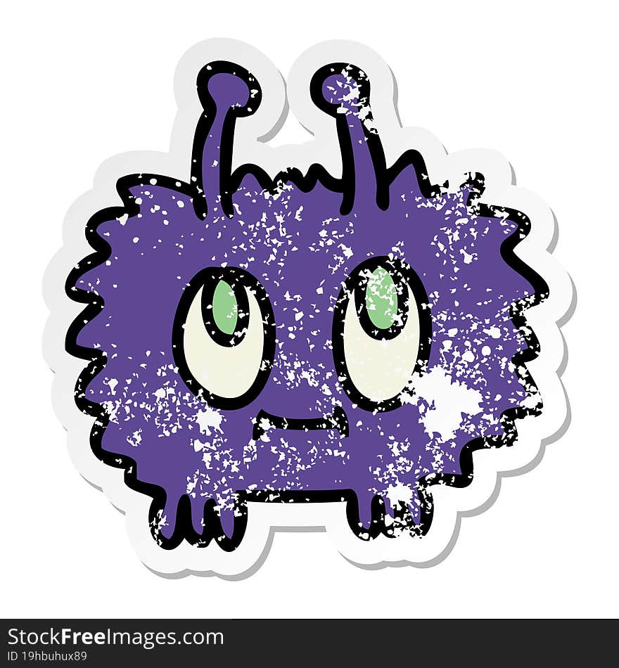 distressed sticker of a quirky hand drawn cartoon alien